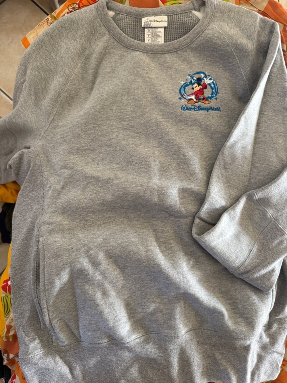 Disney Gray Crewneck Sweatshirt with Mickey Embroidery
